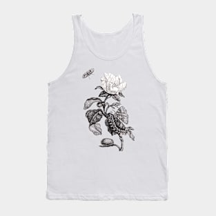 White Rose Flower with Butterflies. Vintage Botanical Illustration Tank Top